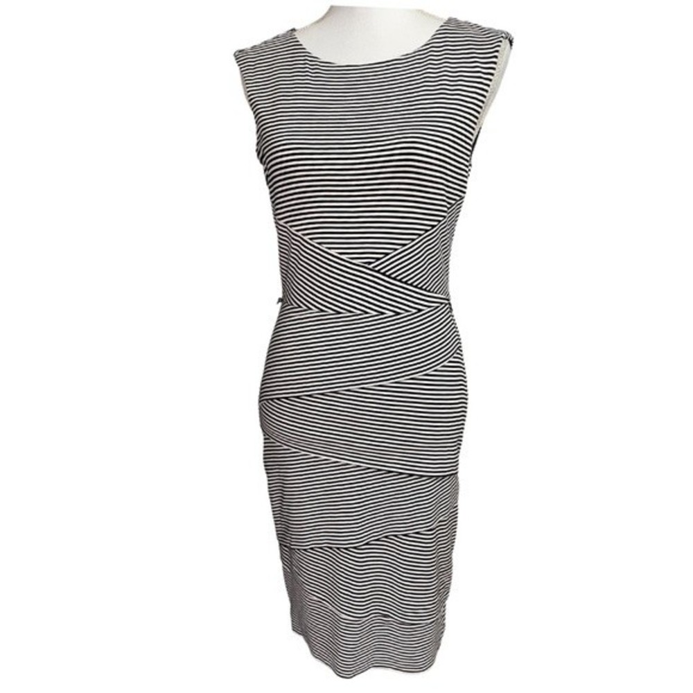 White House Black Market Dress Sheath 4 Sleeveless Cotton Tiered Stretchy Black